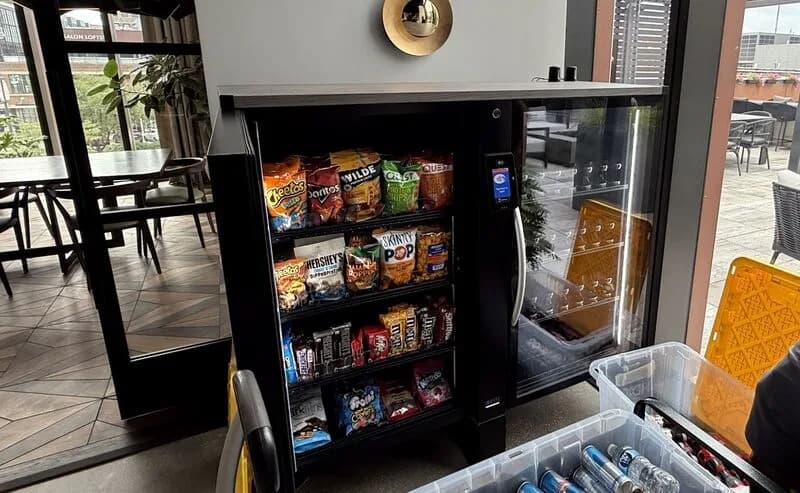 Smart cooler fully stocked with fresh snacks, drinks, and grab-and-go options for Wake County and Triangle area offices