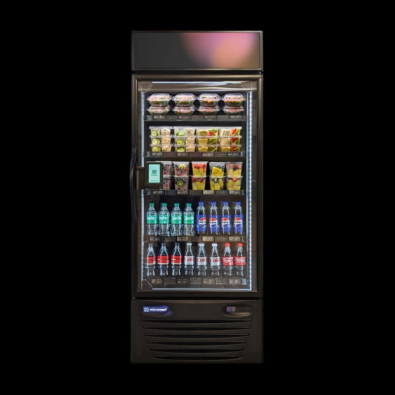 Smart cooler in a Wake County NC fitness studio — post-workout hydration and recovery options